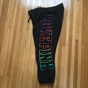 VS PINK Cropped Sweats With Rainbow Letters on Leg